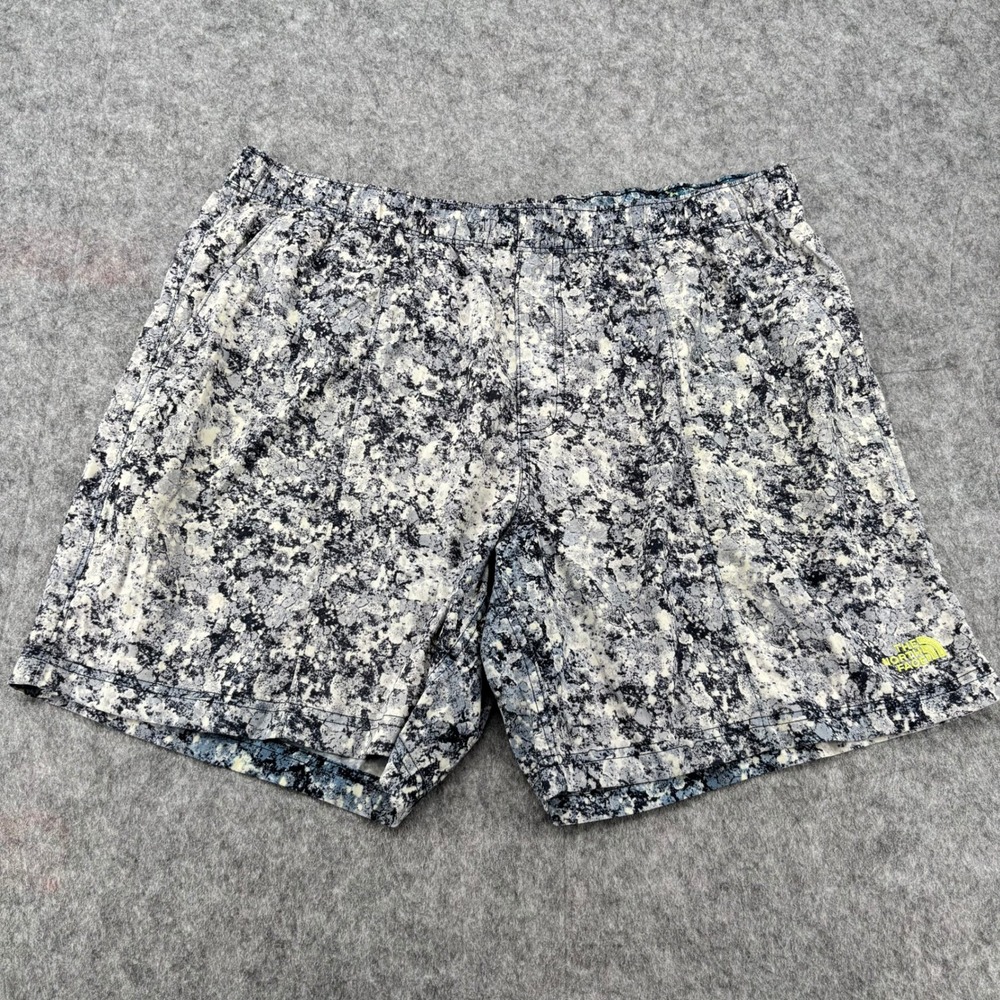 The North Face Mens Class V Shorts XL Gray White Granite Print Neon Logo 7in